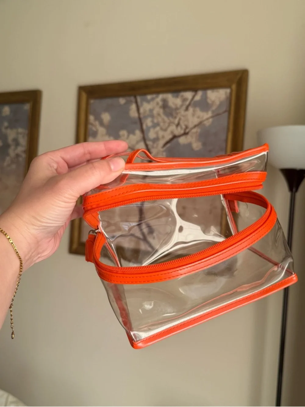 Clear Orange-Trim Cosmetic Organizer Bag